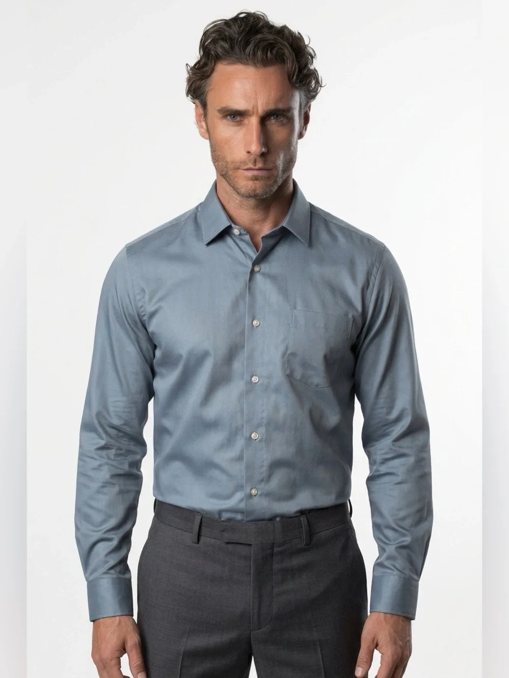 Banana Republic Men's Long-Sleeve Dress Shirt in Slate Blue Slim Fit